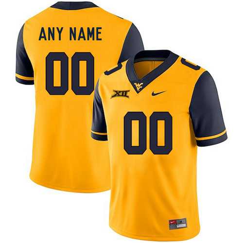 Mens West Virginia Mountaineers Gold Customized College Jersey